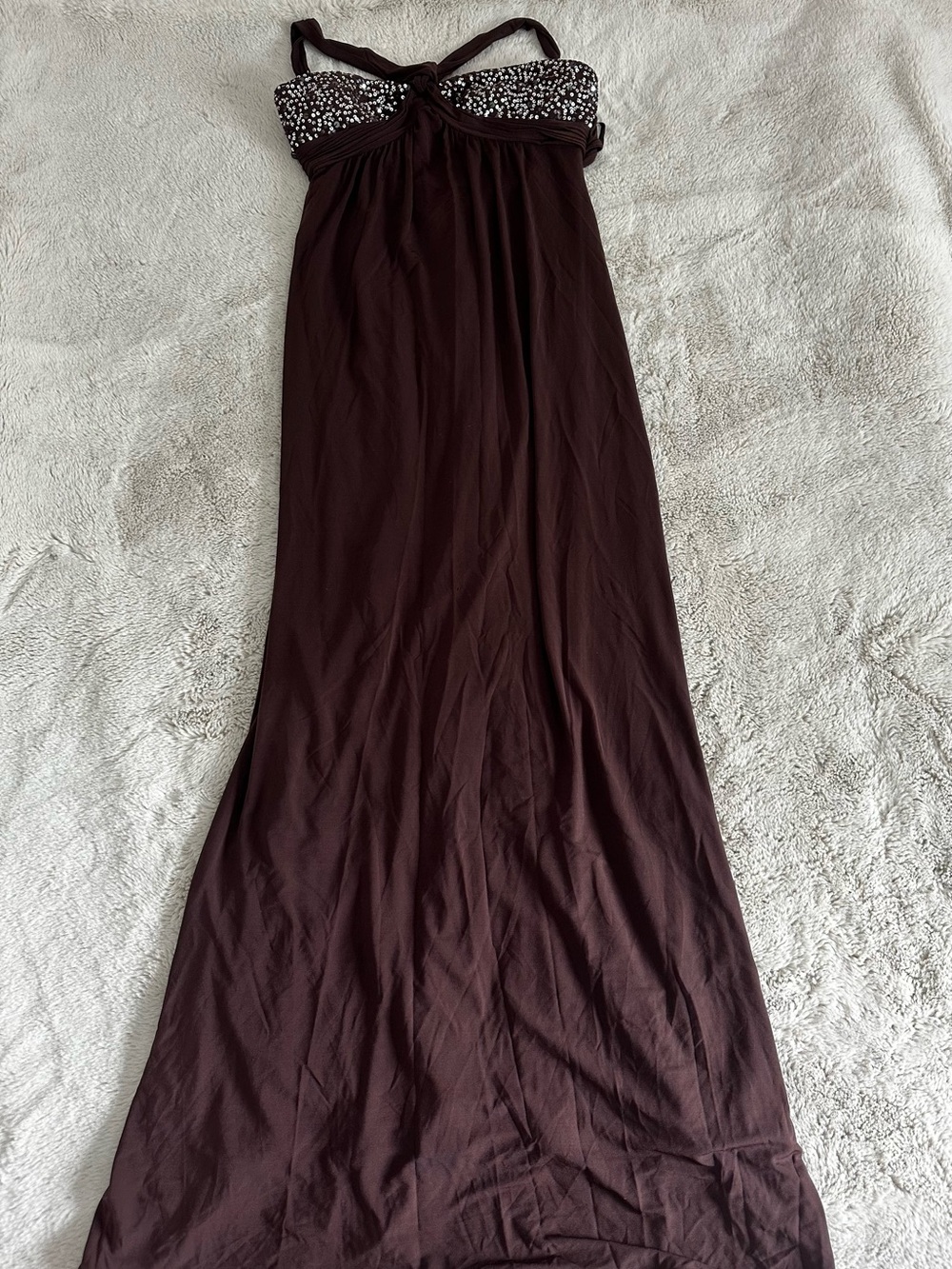 BCBGMaxAzria Dark Brown Maxi Dress with Embellished Bust
